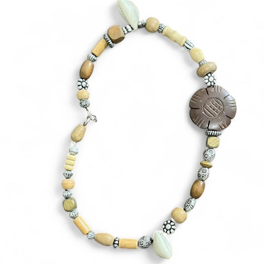 Wooden and silver beaded necklace